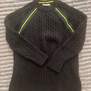 T Alexander Wang Black Crew Neck Sweater with Neon Yellow Accents